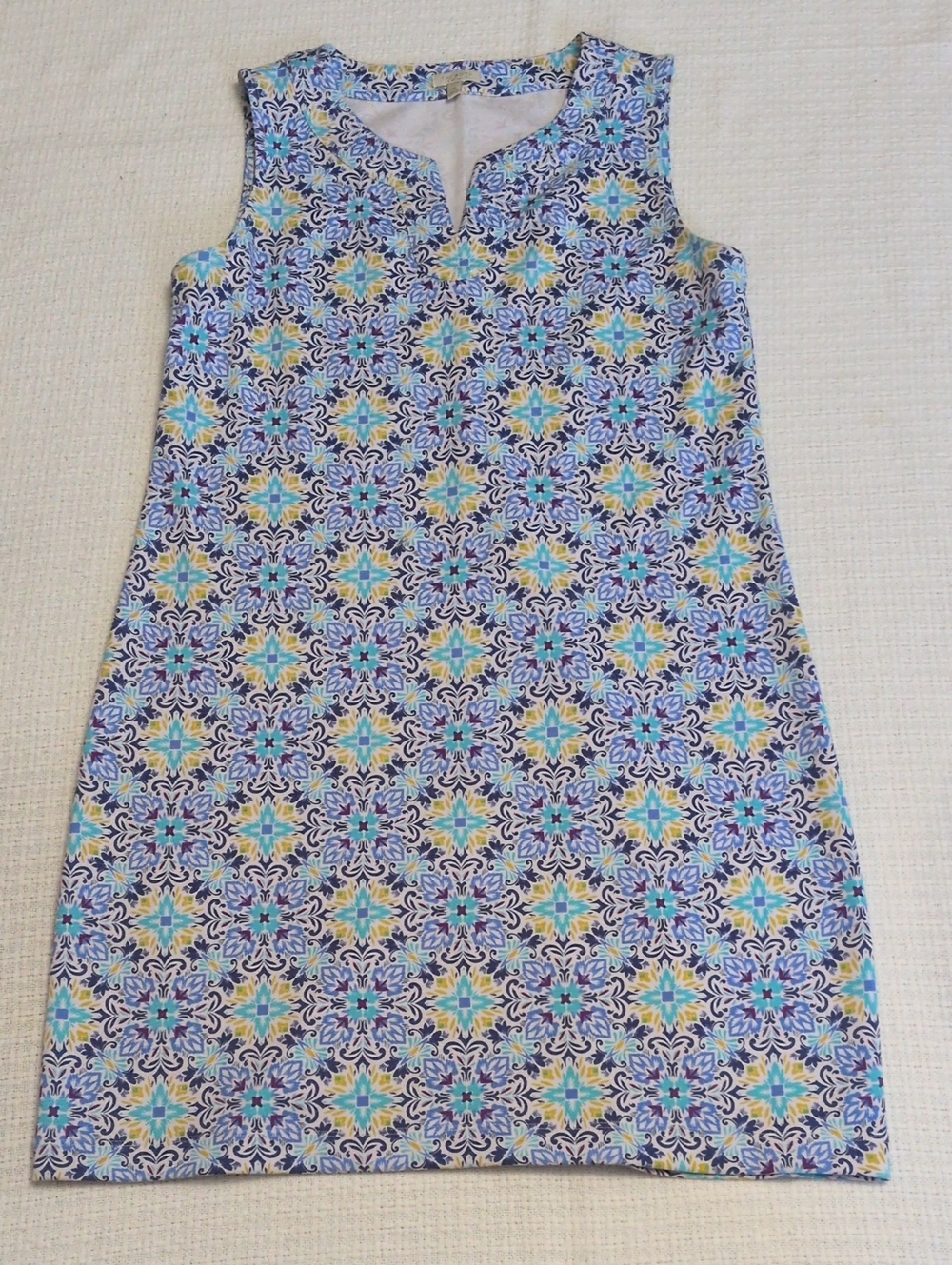 Talbots Dress Blue, Yellow & Teal Sleeveless Patterned Shift Dress